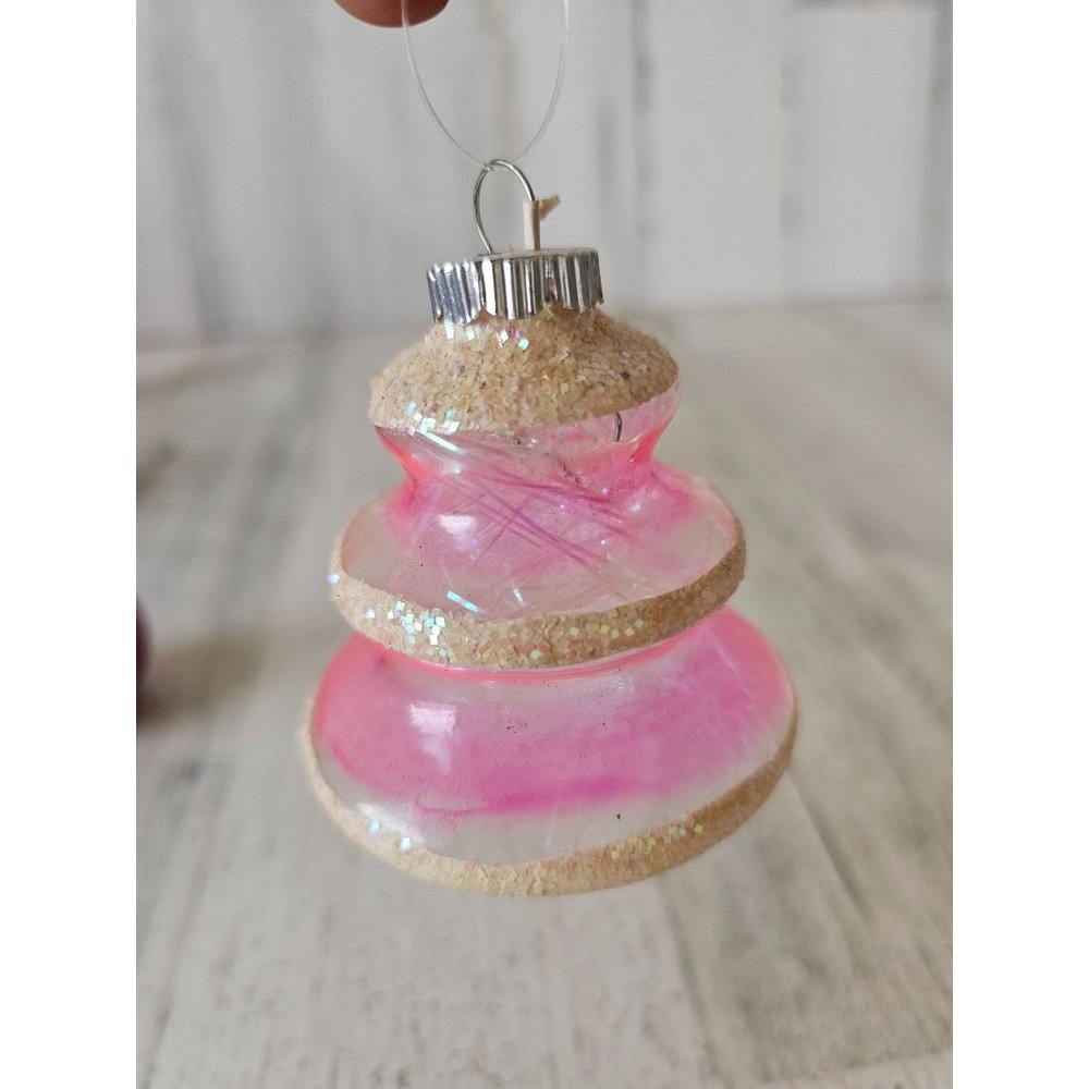 Vintage pink radko shiny Brite tree tinsel ornament glitter axis tree